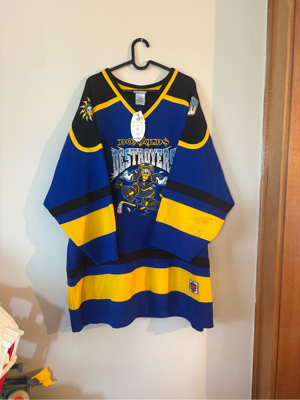 Vintage NWT Donald’s Destroyers Hockey Jersey - Blue & Yellow XXL